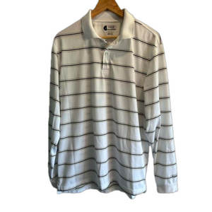 IZOD Polo Shirt Extreme function Cool FX Golf Large Long Sleeve White Striped
